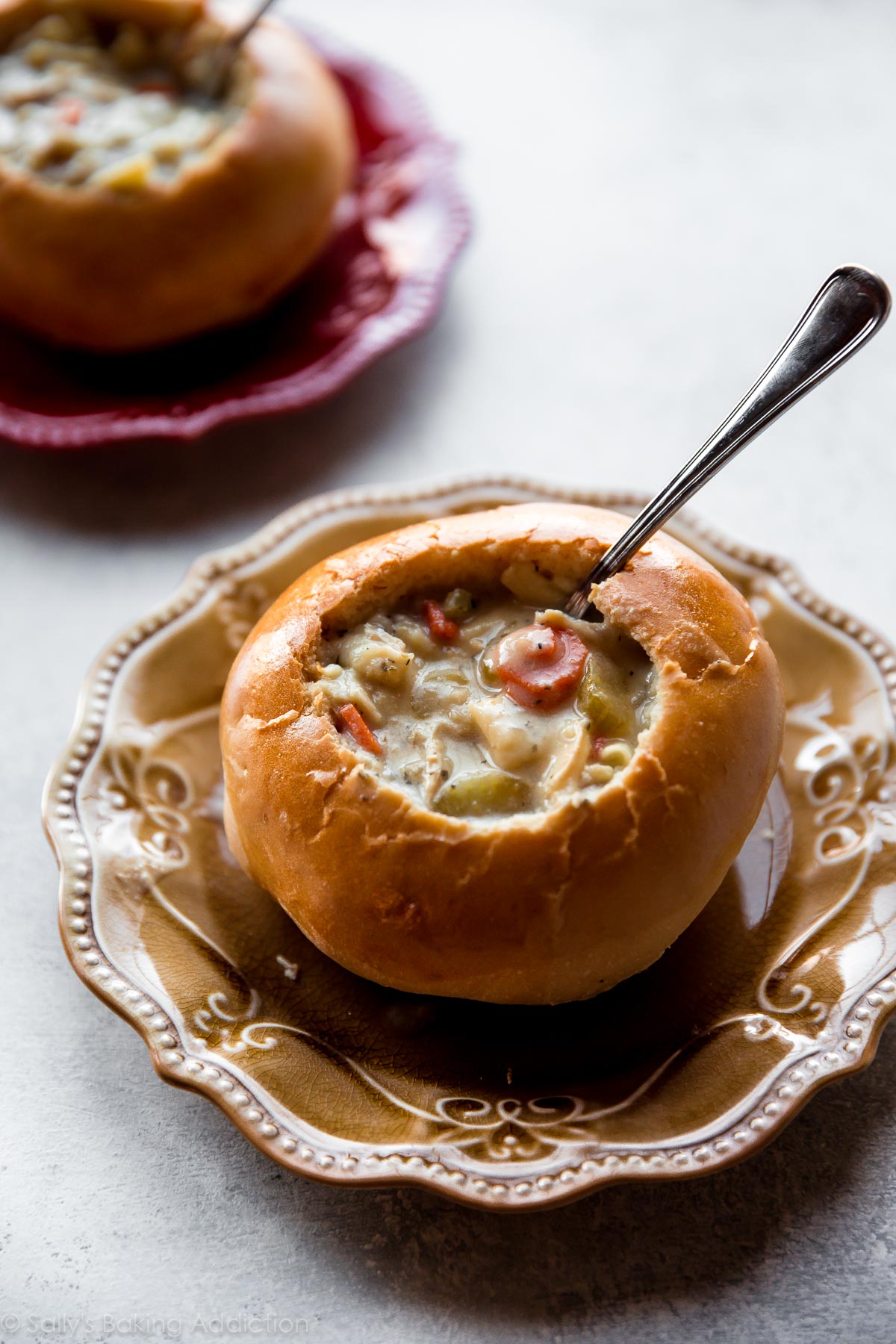 How to make crusty and soft homemade bread bowls with step by step pictures. This is a delicious basic dinner roll recipe you should hold onto! Recipe on sallysbakingaddiction.com