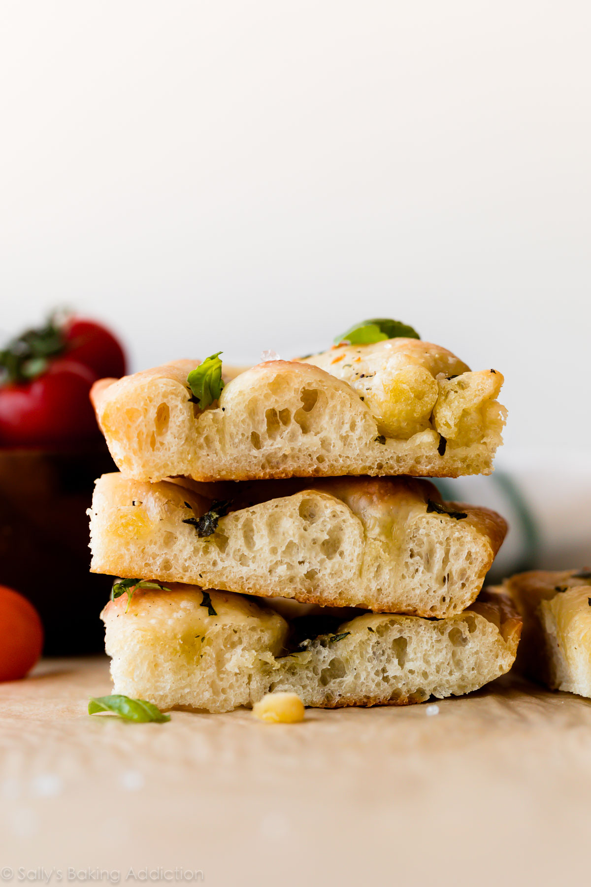 Garlic rosemary herb focaccia bread with basil